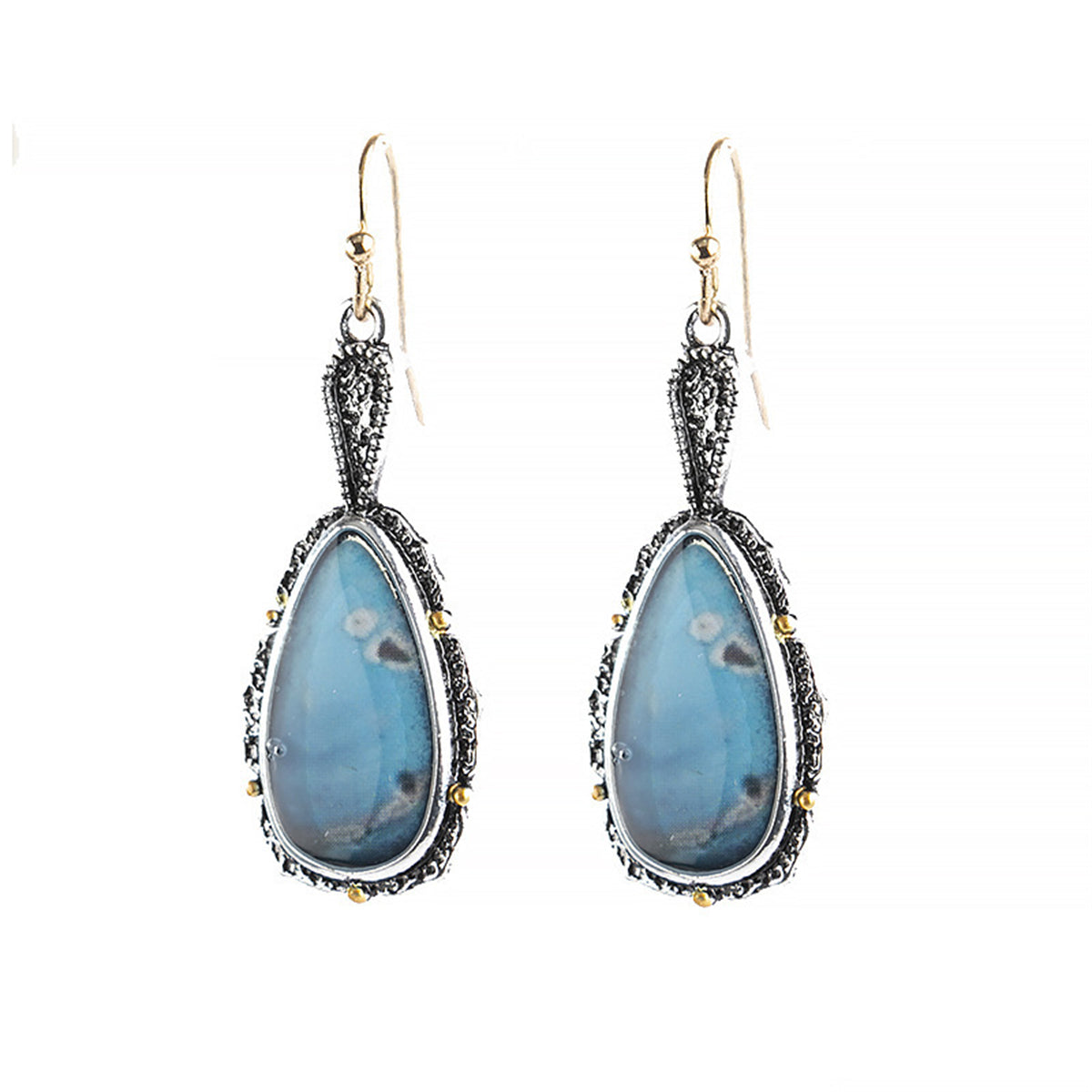 Blue Turquoise & Two-Tone Teardrop Earrings