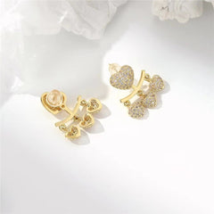 Cubic Zirconia & 18K Gold-Plated Heart Tassel Ear Jackets