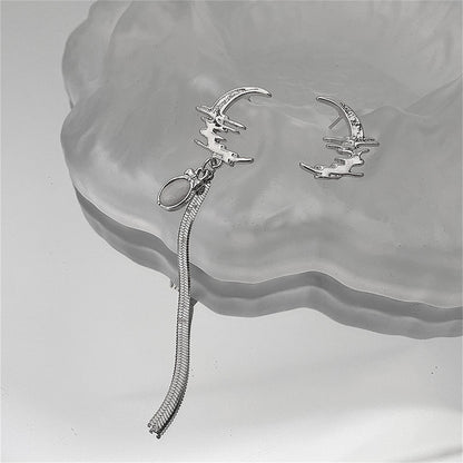 Quartz and Silver-Plated Moon Above Sea Asymmetric Earrings, silver stud earrings for women, everyday style, styled look