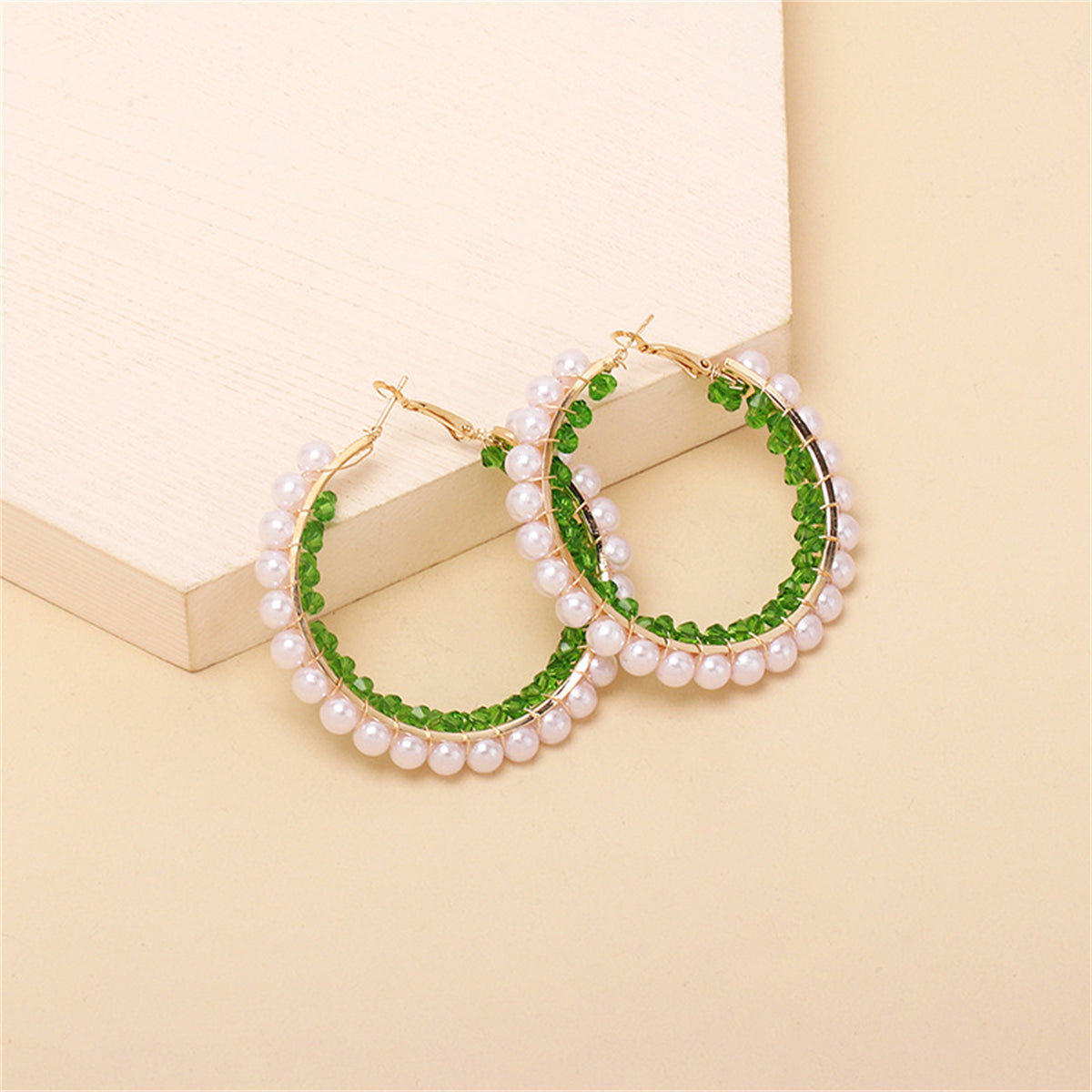 Green Acrylic & Pearl 18K Gold-Plated Hoop Earrings
