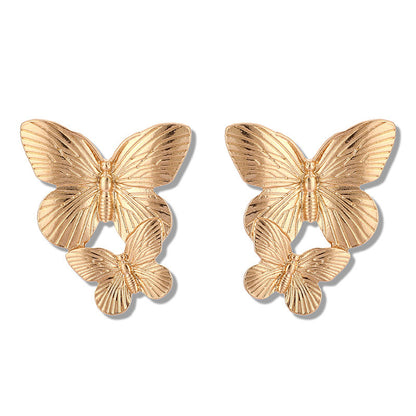 18K Gold-Plated Double-Butterfly Dangle Earrings