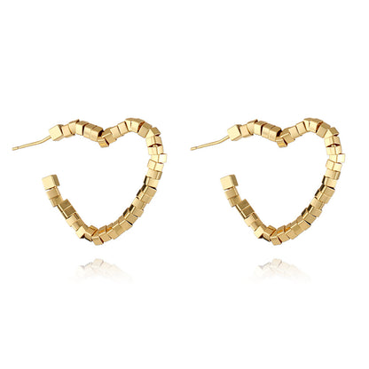 18K Gold-Plated Heart Hoop Earrings, gold drop earrings for women, everyday style, front view