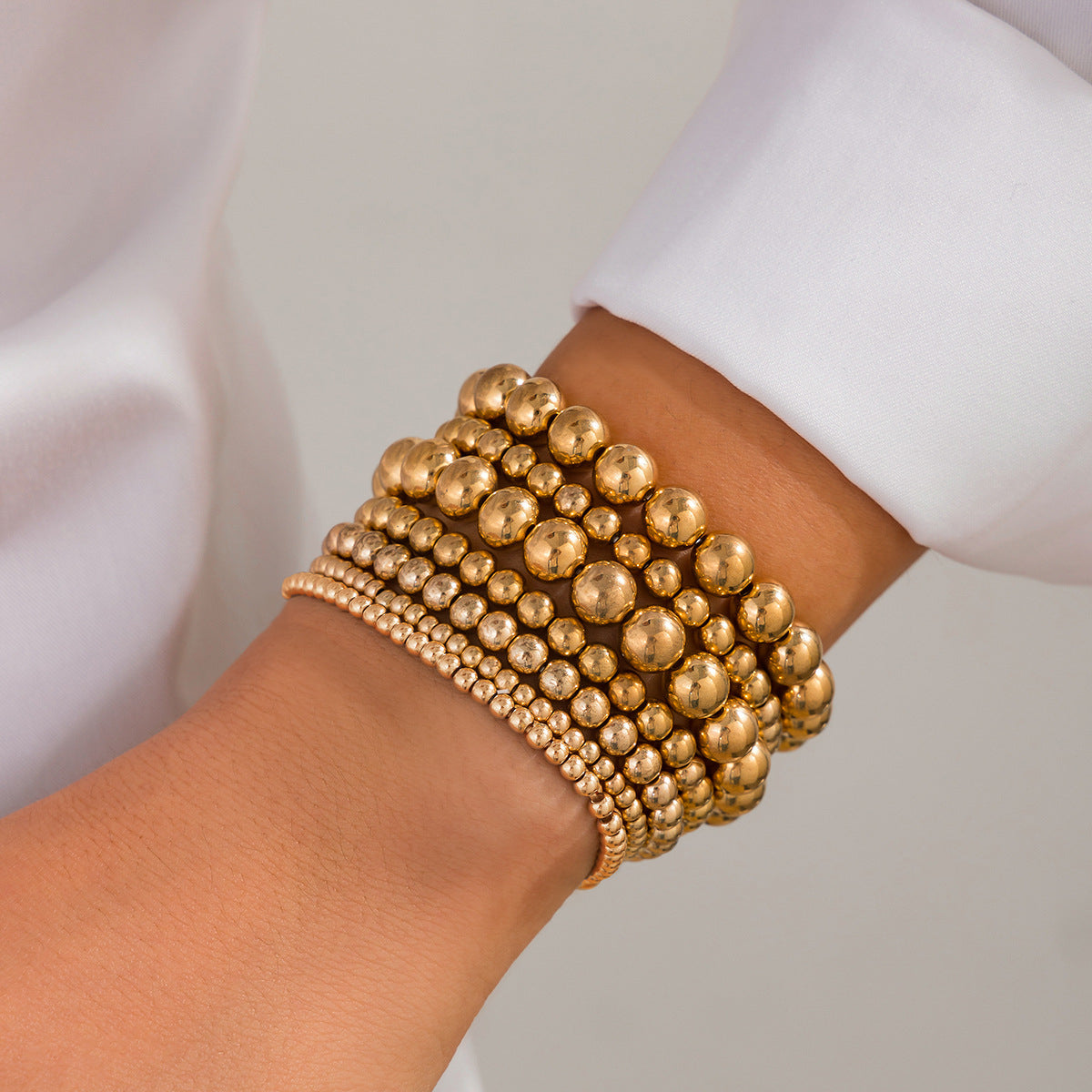 18K Gold-Plated Beaded Stretch Bracelet Set, jewelry gift sets for women, everyday style, side view