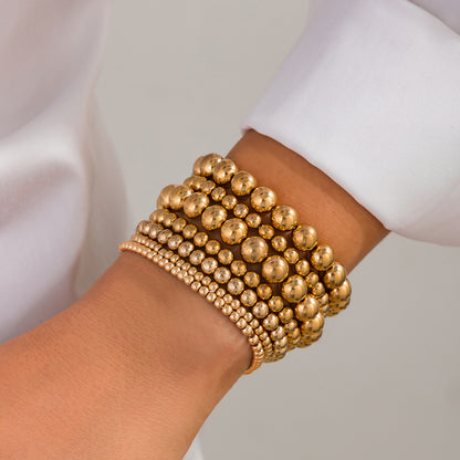 18K Gold-Plated Beaded Stretch Bracelet Set, jewelry gift sets for women, everyday style, side view