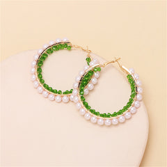 Green Acrylic & Pearl 18K Gold-Plated Hoop Earrings