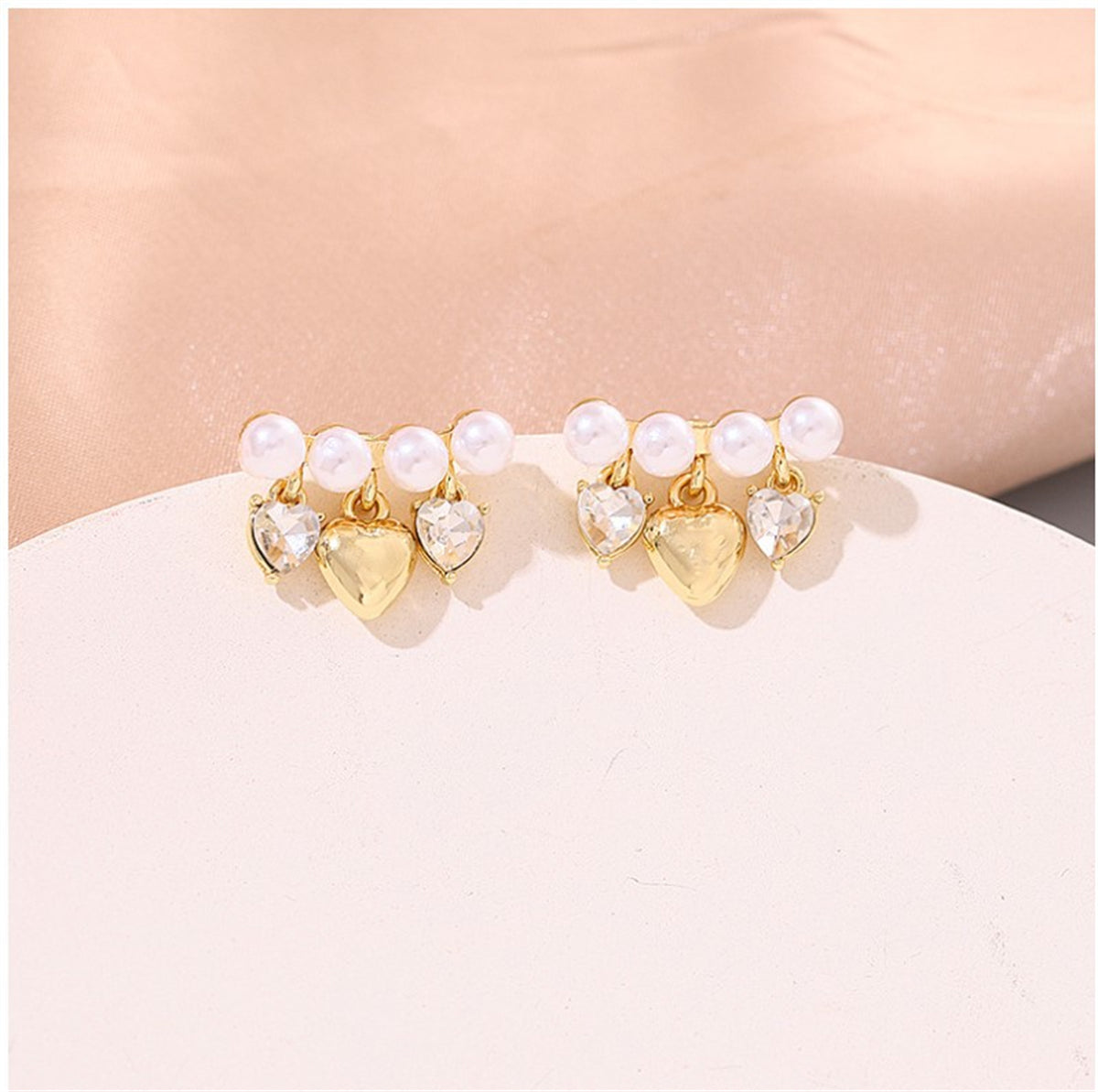Cubic Zirconia & Pearl 18K Gold-Plated Heart Drop Earrings