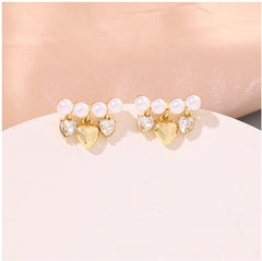 Cubic Zirconia & Pearl 18K Gold-Plated Heart Drop Earrings