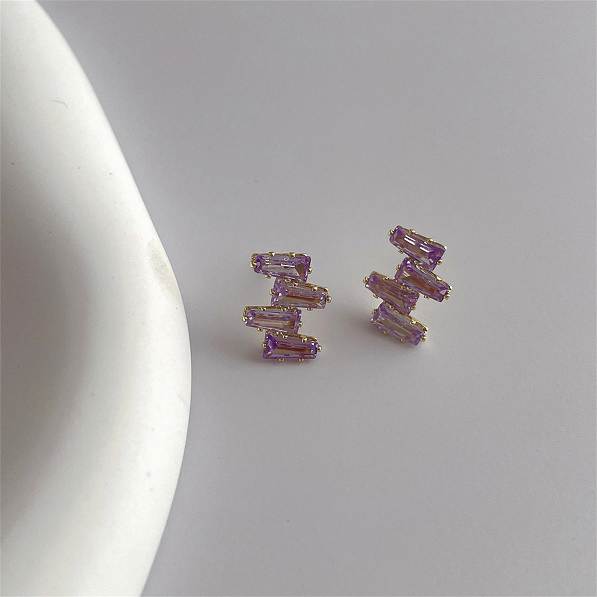 Purple Crystal & 18K Gold-Plated Geometric Stud Earrings
