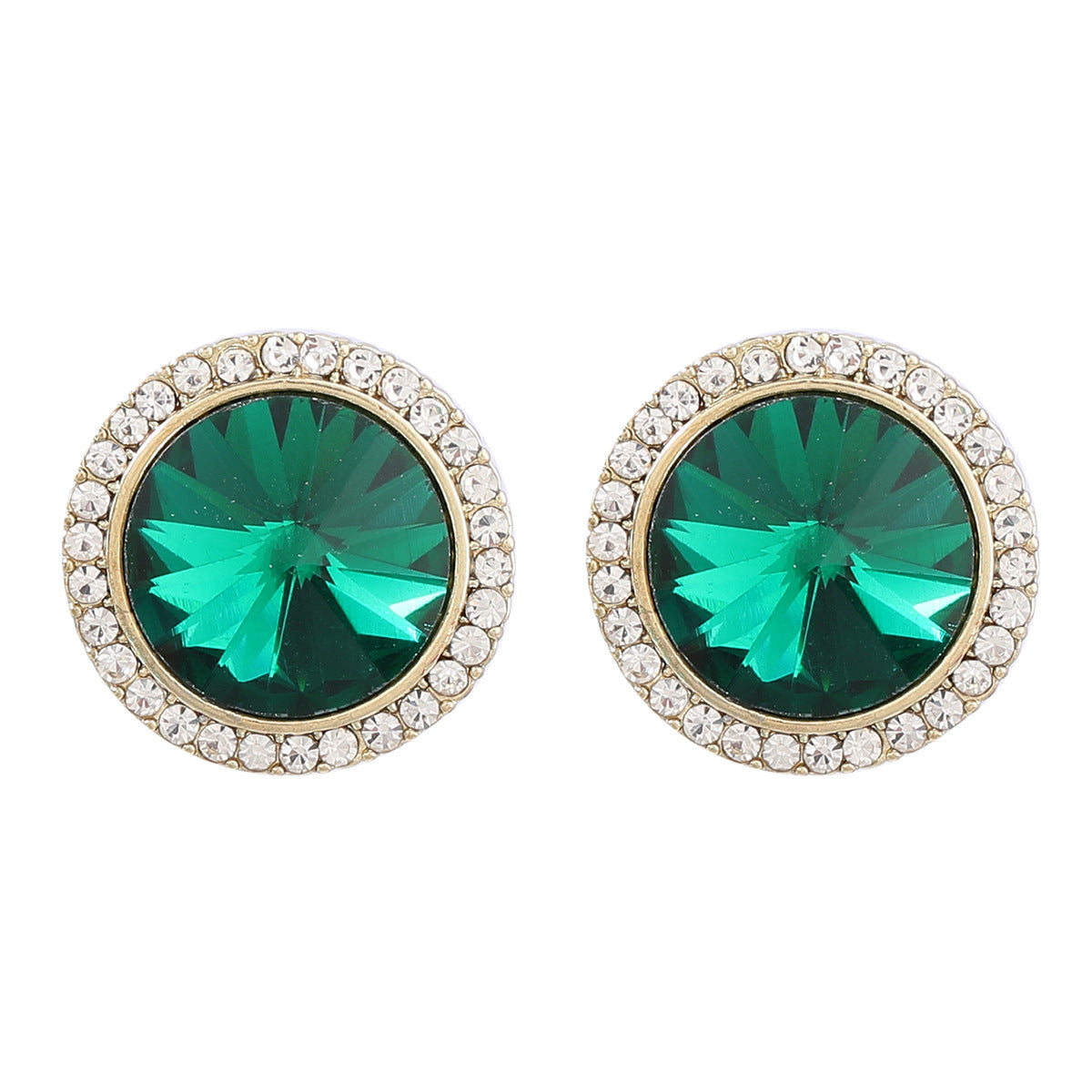 Green Crystal and Cubic Zirconia 18K Gold-Plated Hola Stud Earrings, gold stud earrings for women, front view