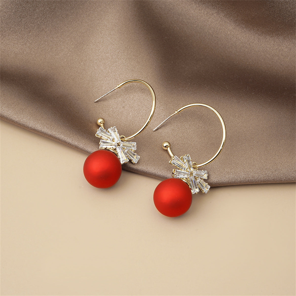 Red Resin and Clear Crystal Bow Drop Earrings, drop earrings for women, vintage-inspired design, detail close-up