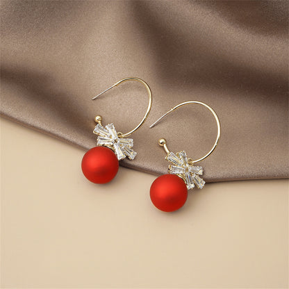 Red Resin and Clear Crystal Bow Drop Earrings, drop earrings for women, vintage-inspired design, detail close-up