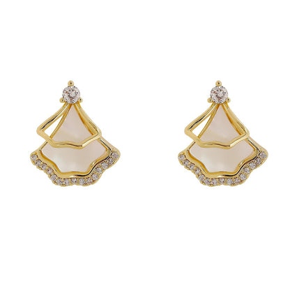 Cubic Zirconia and 18K Gold-Plated Stacked Christmas Tree Drop Earrings, gold stud earrings for women, side view