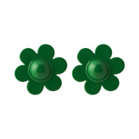 Green Enamel & Silver-Plated Flower Stud Earrings