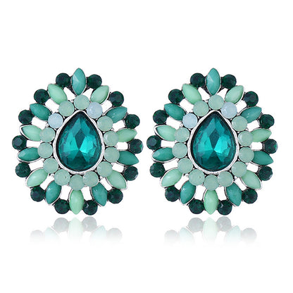 Green Crystal and Cubic Zirconia Stud Earrings, stud earrings for women, vintage-inspired design, lifestyle look