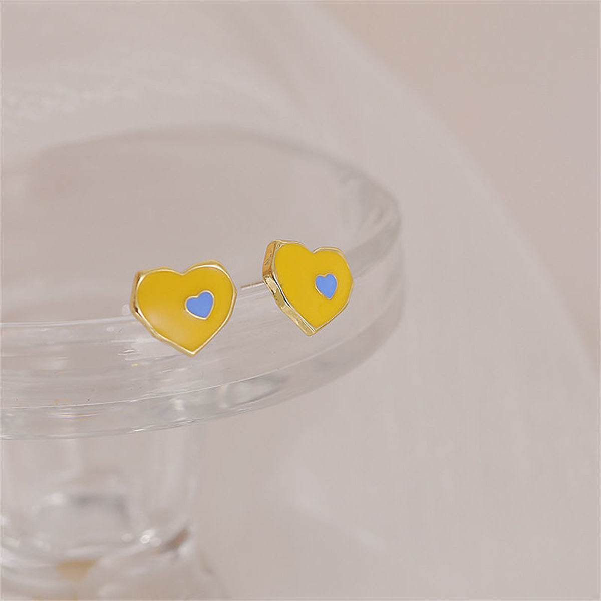 Orange Enamel & 18K Gold-Plated Heart Stud Earrings