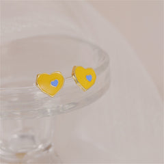 Orange Enamel & 18K Gold-Plated Heart Stud Earrings