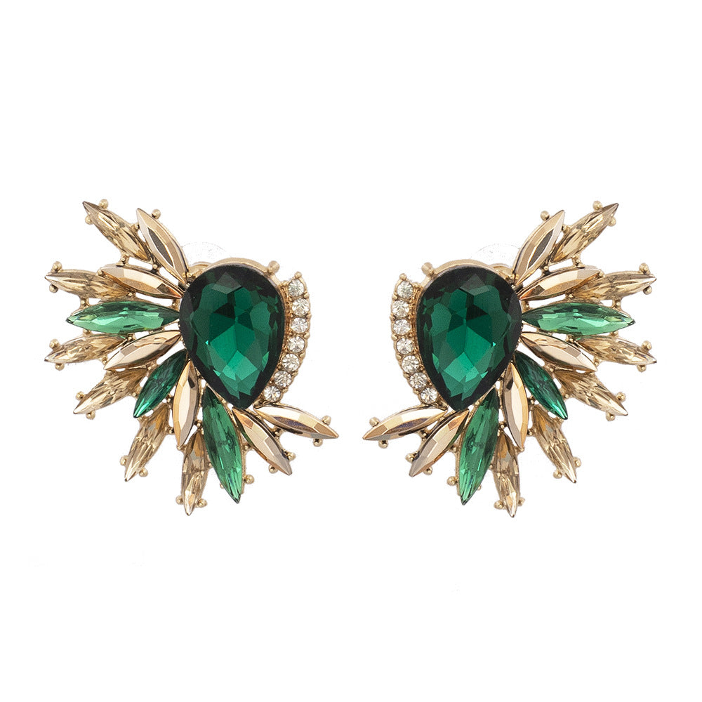 Green Crystal & Cubic Zirconia Botanical Stud Earrings