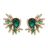 Green Crystal & Cubic Zirconia Botanical Stud Earrings