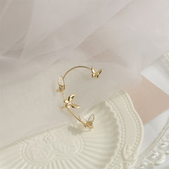 Cubic Zirconia & White Acrylic 18K Gold-Plated Butterfly Ear Cuff