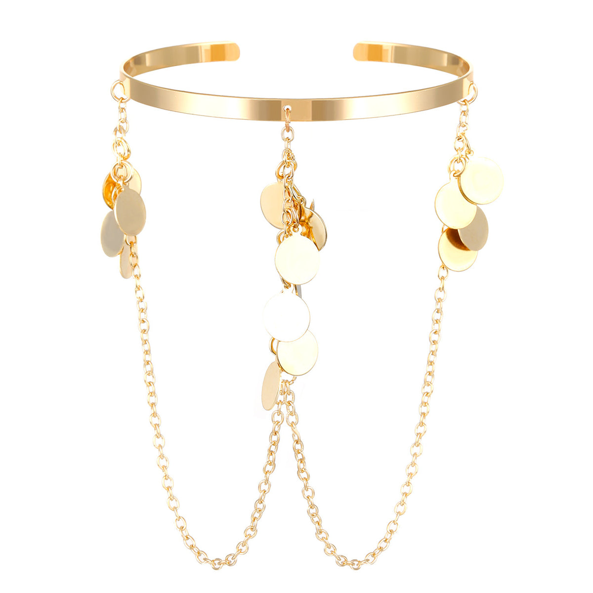 18K Gold-Plated Disc Chain Arm Cuff, elegant gift for her, styled look