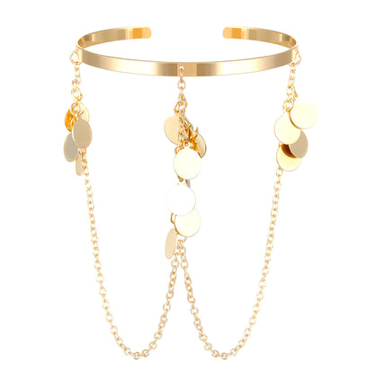 18K Gold-Plated Disc Chain Arm Cuff, elegant gift for her, styled look