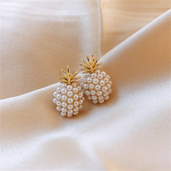 Pearl & 18K Gold-Plated Pineapple Stud Earrings