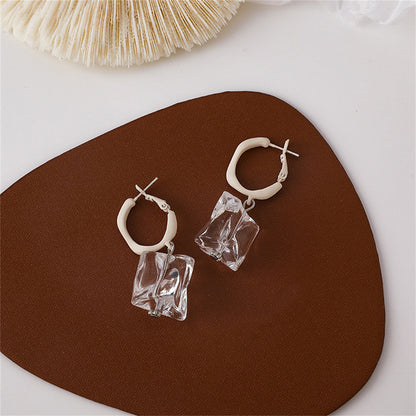Clear Resin and Enamel and Silver-Plated Ice Cube Drop Earrings, silver drop earrings for women, detail close-up