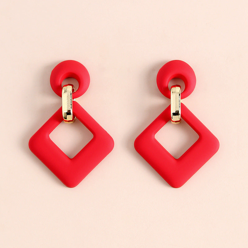 Wine Red Enamel & 18K Gold-Plated Open Rhombus Drop Earrings