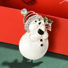 Cubic Zirconia & 18K Gold-Plated Musical Snowman Brooch