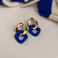 Blue Enamel & 18K Gold-Plated Interlocked Rhombus Drop Earrings