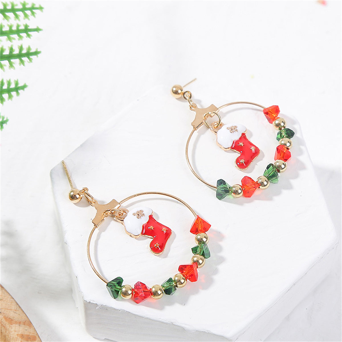 Red Enamel and Acrylic 18K Gold-Plated Boot Drop Earrings, gold drop earrings for women, dainty minimalist design, side view