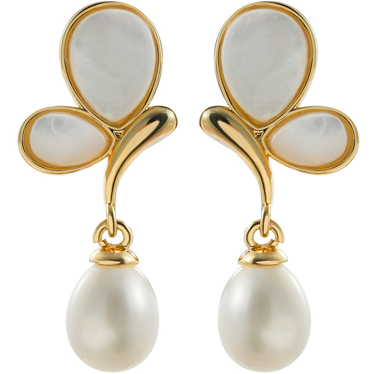 White Cat's Eye & Pearl 18K Gold-Plated Butterfly Drop Earrings
