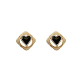 Cubic Zirconia & 18k Gold-Plated Heart Rhombus Stud Earrings