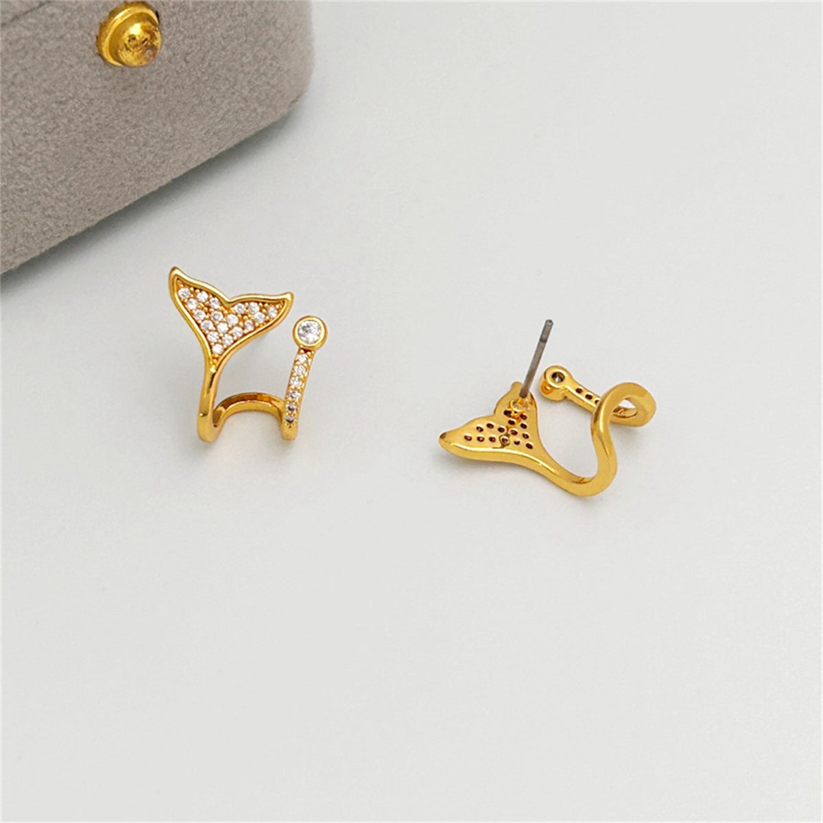 Cubic Zirconia & 18K Gold-Plated Fishtail Stud Earrings