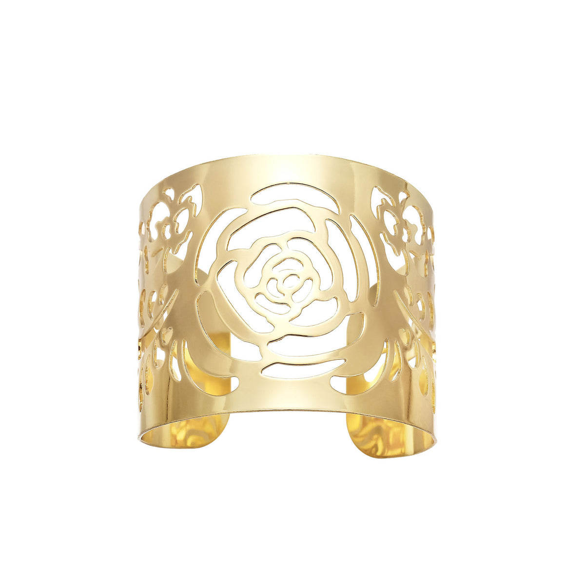 18K Gold-Plated Openwork Lotus Cuff, gold bracelet for women, everyday style, front view