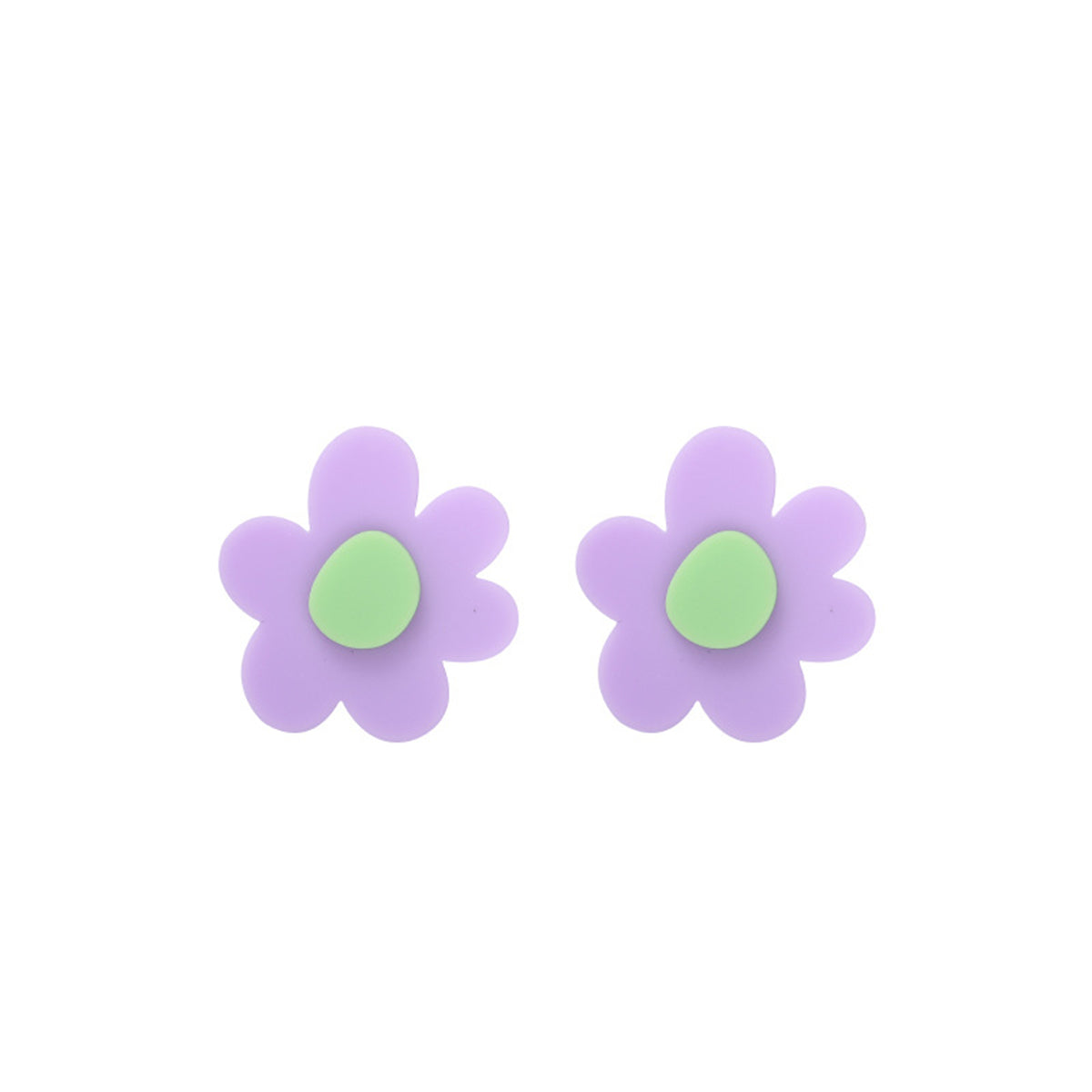 Lavender and Green Floral Stud Earrings, stud earrings for women, everyday style, front view