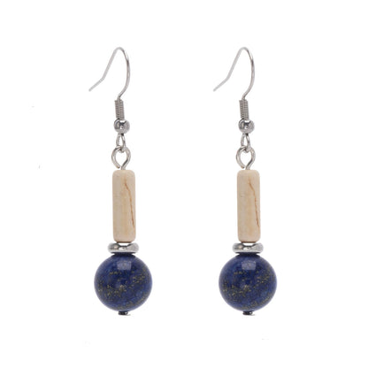 Jade & Lapis Silvertone Cylinder Ball Hook Earrings - Street Region