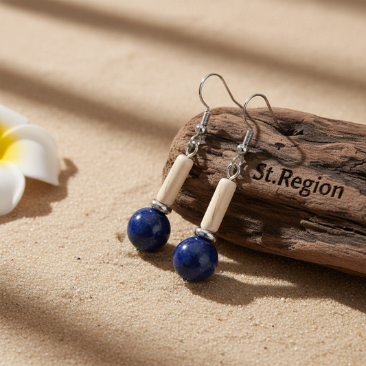 Jade & Lapis Silvertone Cylinder Ball Hook Earrings - Street Region