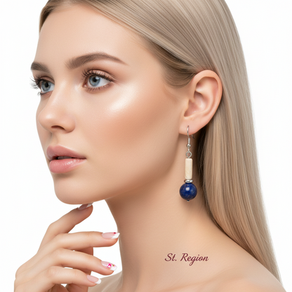 Jade & Lapis Silvertone Cylinder Ball Hook Earrings - Street Region