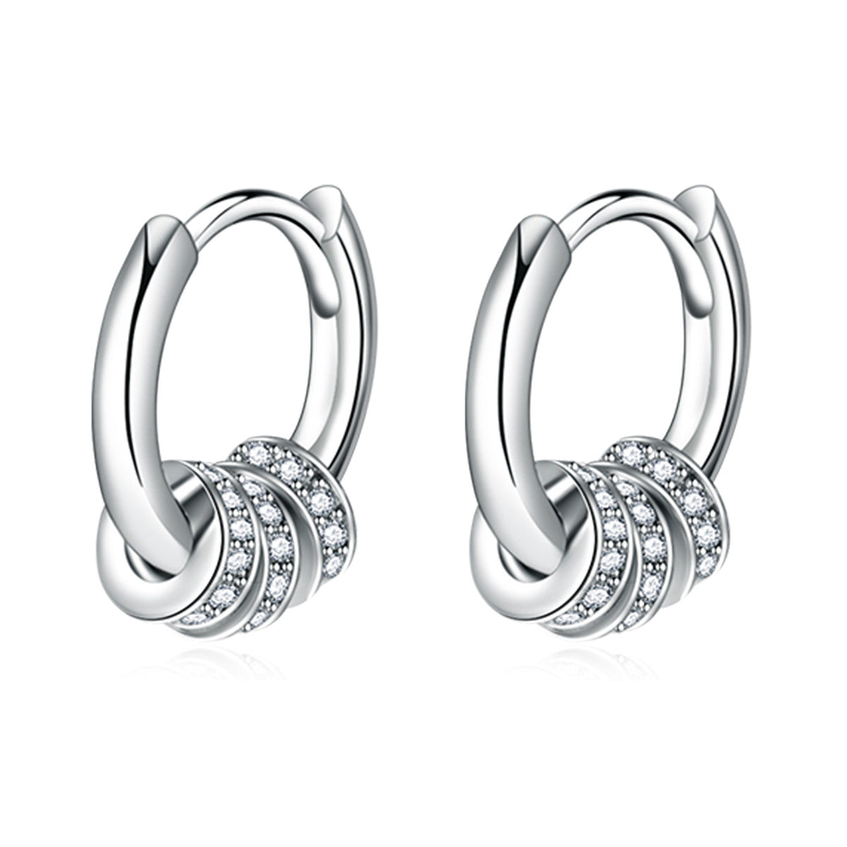Cubic Zirconia & Silver-Plated Pavé Triple Ring Huggie Earrings