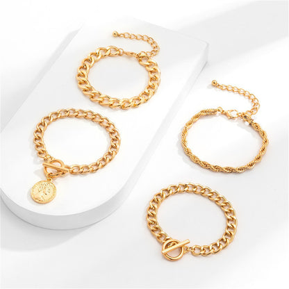 18K Gold-Plated Coin Toggle Chain Bracelet Set, jewelry gift sets for women, elegant gift for her, side view