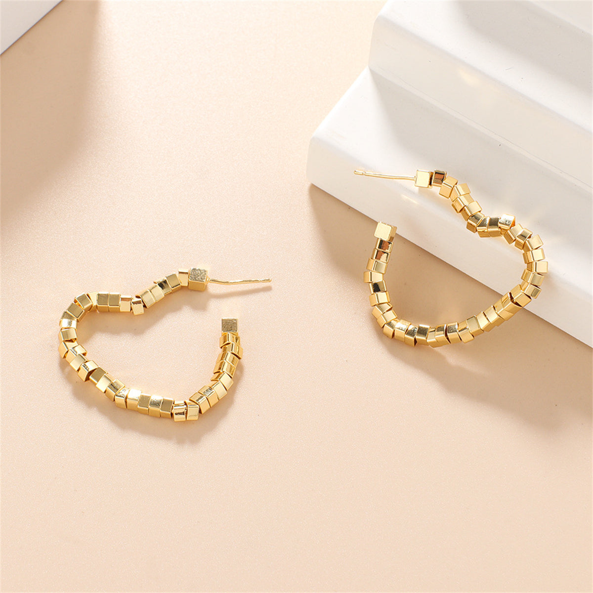 18K Gold-Plated Heart Hoop Earrings, gold drop earrings for women, everyday style, side view