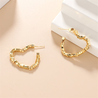 18K Gold-Plated Heart Hoop Earrings, gold drop earrings for women, everyday style, side view