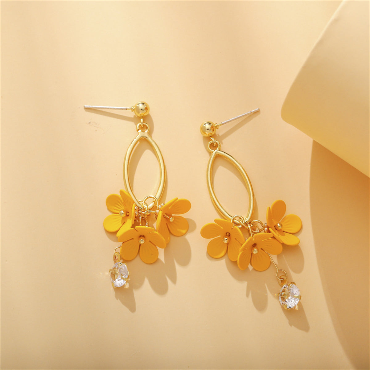 Yellow Acrylic & Cubic Zirconia 18K Gold-Plated Floral Drop Earrings