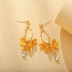 Yellow Acrylic & Cubic Zirconia 18K Gold-Plated Floral Drop Earrings