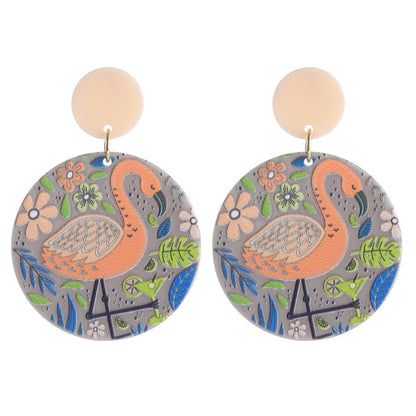 Pink Acrylic and Silver-Plated Flamingo Drop Earrings, silver drop earrings for women, botanical inspired, detail close-up