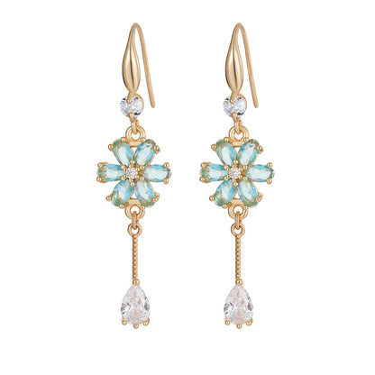 Pink Crystal & Cubic Zirconia Goldtone Flower Drop Hook Earrings - Street Region