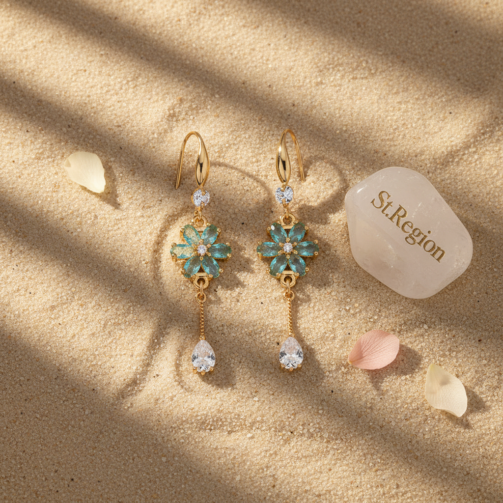 Pink Crystal & Cubic Zirconia Goldtone Flower Drop Hook Earrings - Street Region