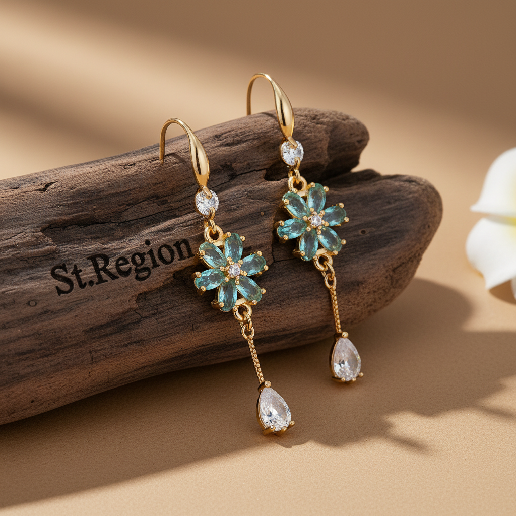 Pink Crystal & Cubic Zirconia Goldtone Flower Drop Hook Earrings - Street Region