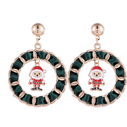Red Enamel and Polyster 18K Gold-Plated Santa Curb Chain Circle Drop Earrings, gold drop earrings for women, side view